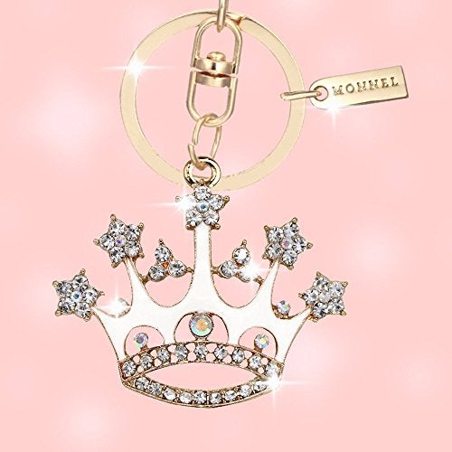 Monnel Bling Bling Crystal White Queen Crown Keychain Key Ring with Velvet Bag MZ857-1 - Image 2