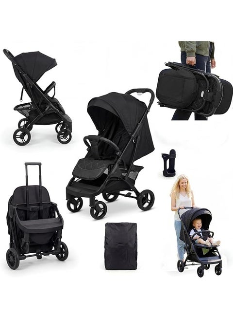 k3 Stroller, Lightweight Aluminum Frame, Shock Resistant Rubber Wheels, Rear & Front Brake, 3-Position Seat, Extendable Canopy, Spacious Storage Basket, Cup Holder