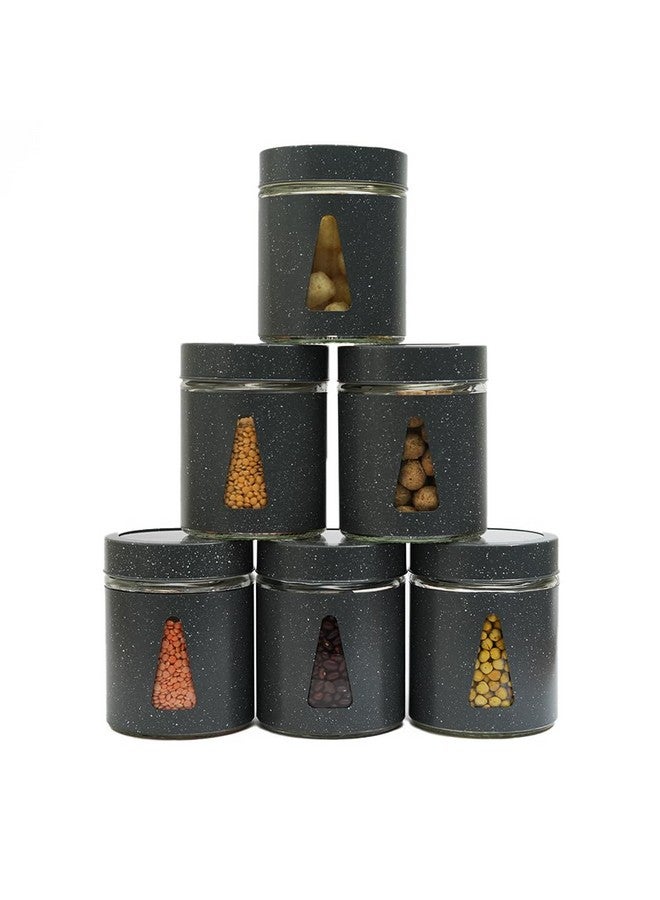 Femora Kitchen Storage Jars Carbon Steel Body With See Through Window Jar, 700ML, Pack of 6 Jars - Image 1