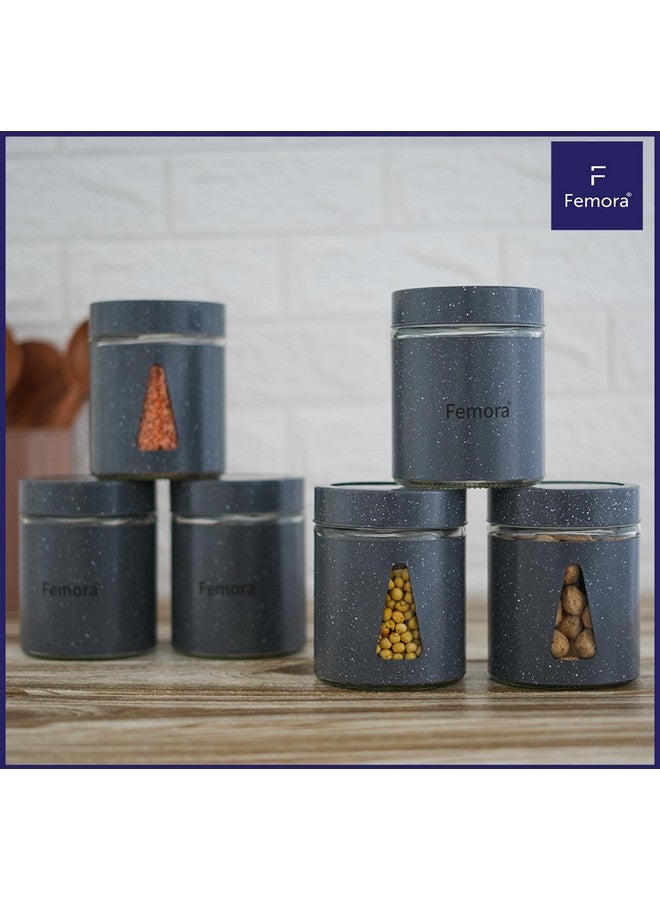 Femora Kitchen Storage Jars Carbon Steel Body With See Through Window Jar, 700ML, Pack of 6 Jars - Image 2