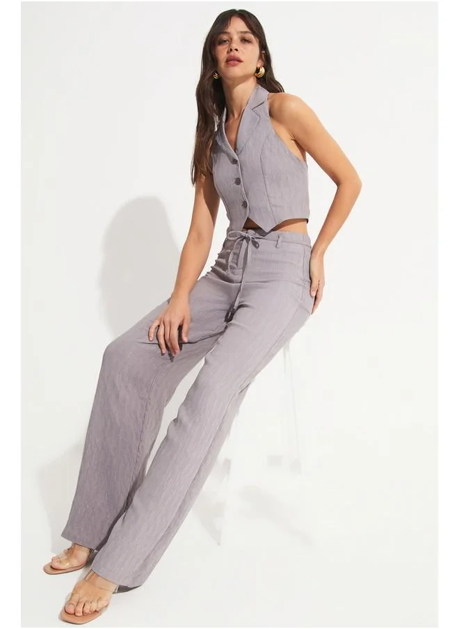 جون June Women Viscose Blend Vest Trouser Set Grey