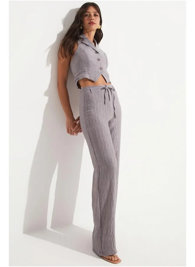 جون June Women Viscose Blend Vest Trouser Set Grey