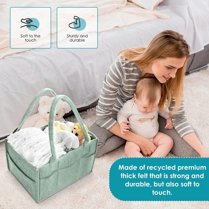 Cute Castle 2 Pack Diaper Caddy Organizer - Portable Baby Caddy Organizer with Handle, Nursery Storage Bin and Car Organizer for Girls, Boys - Baby Gift Basket - Green - Image 4
