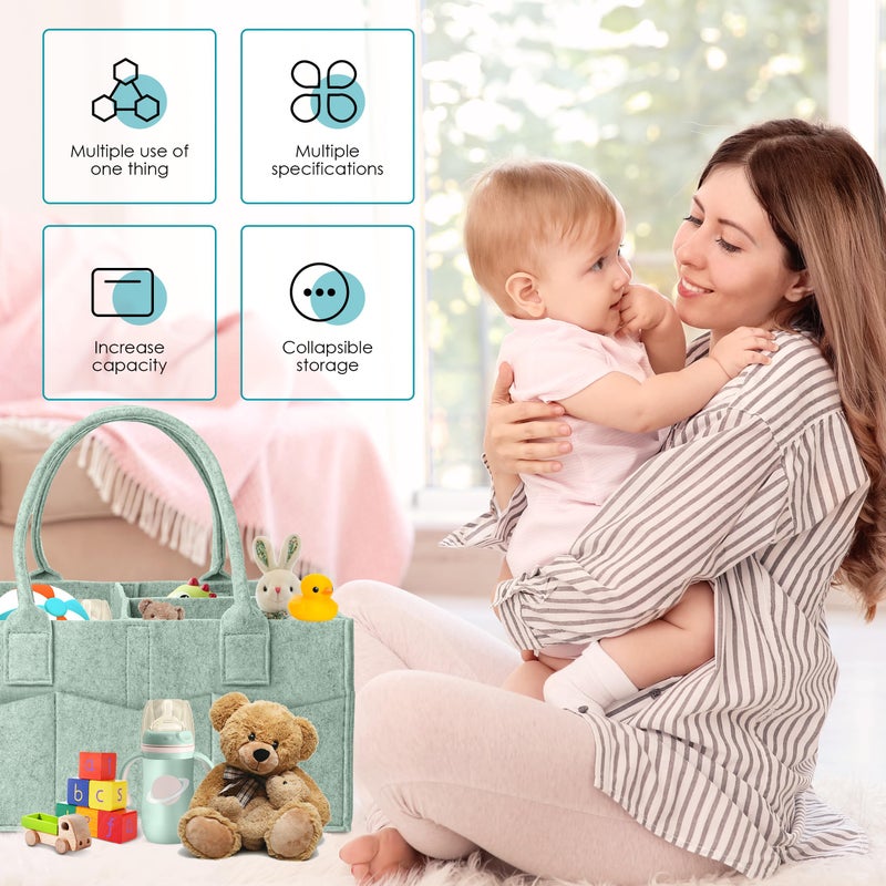 Cute Castle 2 Pack Diaper Caddy Organizer - Portable Baby Caddy Organizer with Handle, Nursery Storage Bin and Car Organizer for Girls, Boys - Baby Gift Basket - Green - Image 3