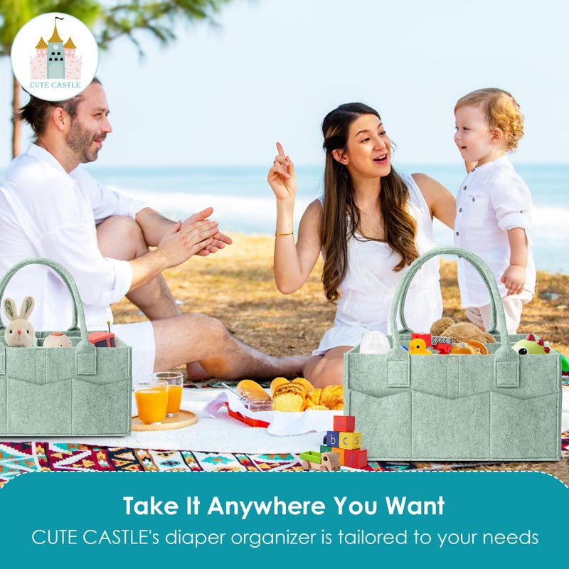 Cute Castle 2 Pack Diaper Caddy Organizer - Portable Baby Caddy Organizer with Handle, Nursery Storage Bin and Car Organizer for Girls, Boys - Baby Gift Basket - Green - Image 5