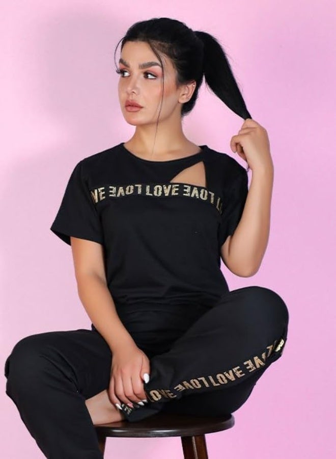 Dadoush Dadosh Women's 2 Piece Sports Pajamas Set, Polyester Fashion Design with LOVE Side Stripe - Sports Suit for Women - Pajamas and Outerwear - Image 1
