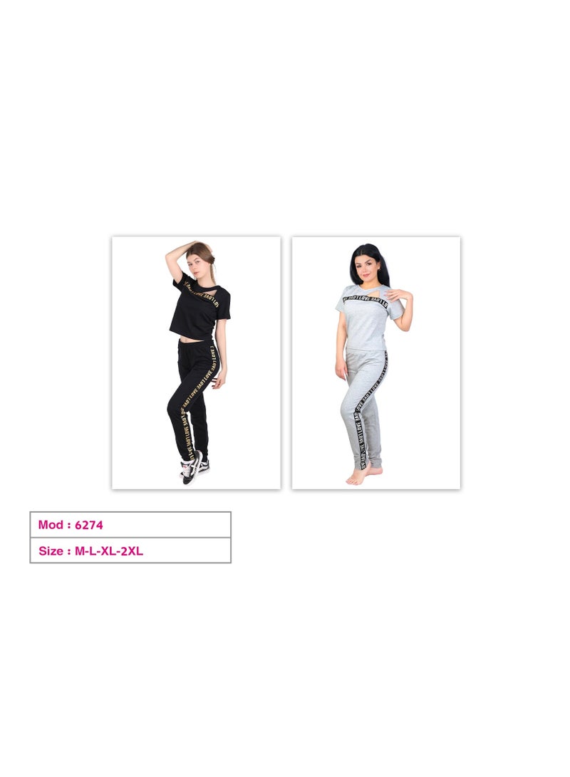 Dadoush Dadosh Women's 2 Piece Sports Pajamas Set, Polyester Fashion Design with LOVE Side Stripe - Sports Suit for Women - Pajamas and Outerwear - Image 3