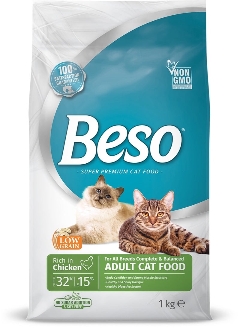 Beso Adult Cat Food Rich in Chicken –1kg Premium High Protein Cat Food for Healthy Growth & Immunity - Image 1