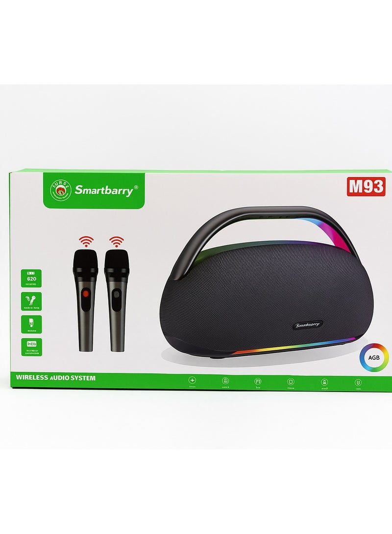سمارت باري مكبر صوت Smartbarry M93 اللاسلكي عالي الطاقة الجديد بتقنية البلوتوث مع إضاءة RGB وميكروفونين لاسلكيين للكاريوكي - Image 2