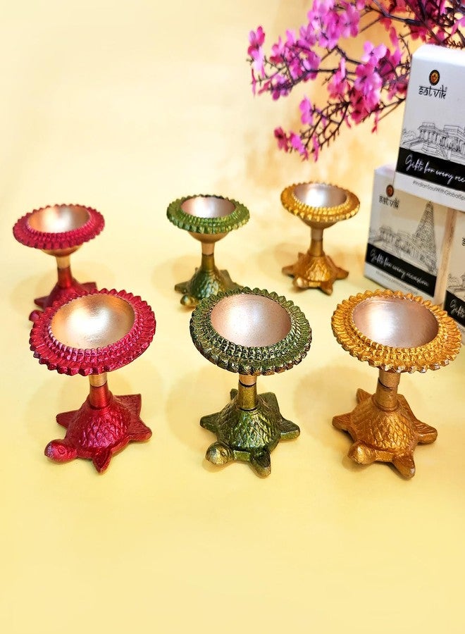 SATVIK STORE مجموعة ساتفيك المكونة من 12 قطعة من ديا معدنية متعددة الألوان على شكل سلحفاة، حامل شموع لاكشمي، ديكور هندي تقليدي لعيد الميلاد، ديكور منزلي، ديكور مكتبي، هدية مثالية لحفلات الانتقال إلى منزل جديد - Image 2