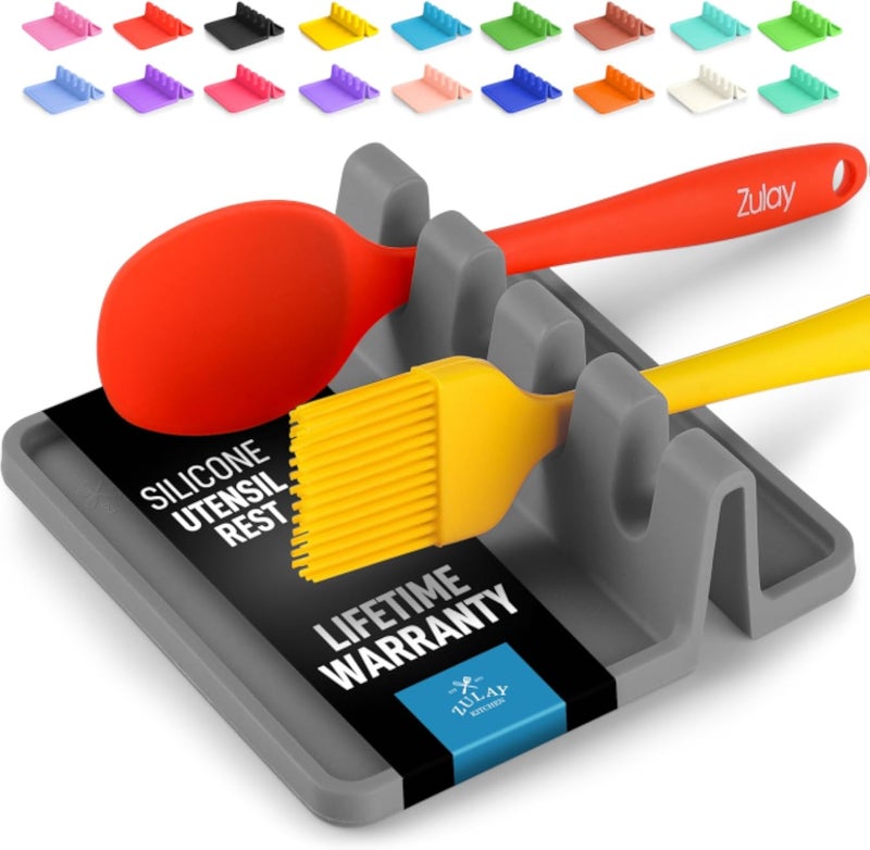 Silicone Utensil Rest with Drip Pad for Multiple Utensils, Heat-Resistant, BPA-Free Spoon Rest & Spoon Holder for Stove Top, Kitchen Utensil Holder for Spoons, Ladles, Tongs & More - by Zulay