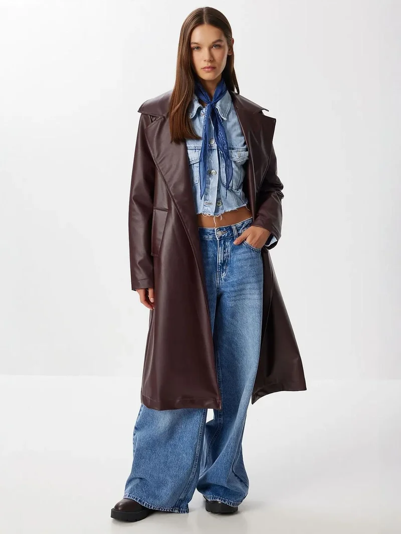 إسطنبول الساحرة ISTANBUL Long Faux Leather Trench Coat