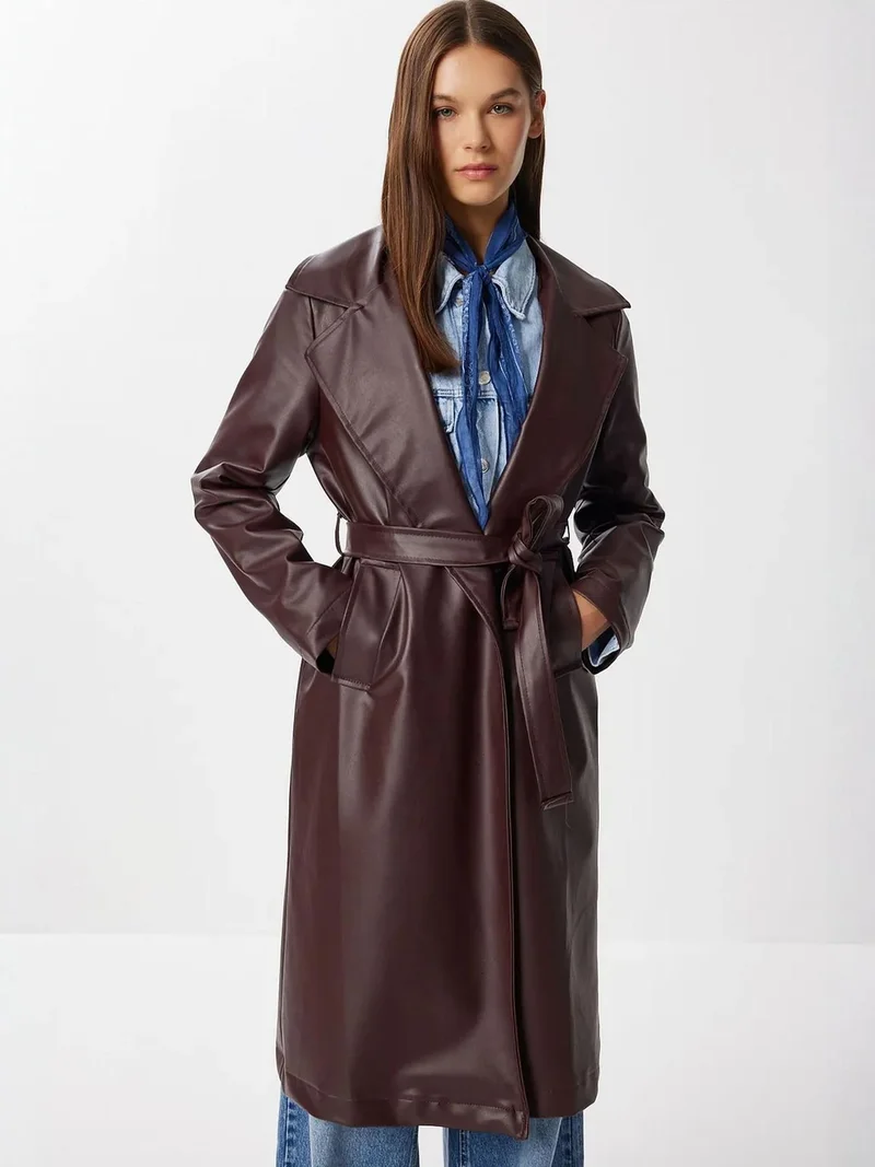 إسطنبول الساحرة ISTANBUL Long Faux Leather Trench Coat