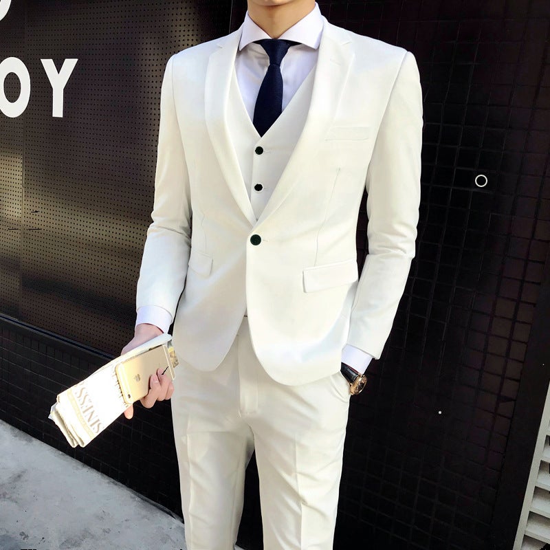 Suit Suit Men'S Three-Piece Business Professional Formal Suit Small Suit Korean Style Slim Fit Groomsmen And Groom Wedding Dress - Image 1