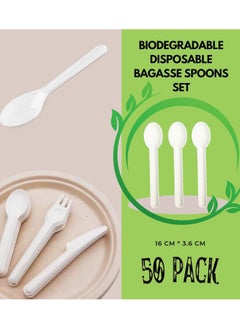 SPARK IT HOME Spark It Home Disposable Fork Bagasse, Eco-friendly, Biodegradable Cutlery Set, Compostable Fork, Everyday Tableware, Heavy Duty Microwaveable Freezer Safe Spoon, 50 Pieces (Spoon Set 50 Pieces)  - Image 2