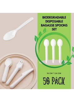 SPARK IT HOME Spark It Home Disposable Fork Bagasse, Eco-friendly, Biodegradable Cutlery Set, Compostable Fork, Everyday Tableware, Heavy Duty Microwaveable Freezer Safe Spoon, 50 Pieces (Spoon Set 50 Pieces)  - Image 1