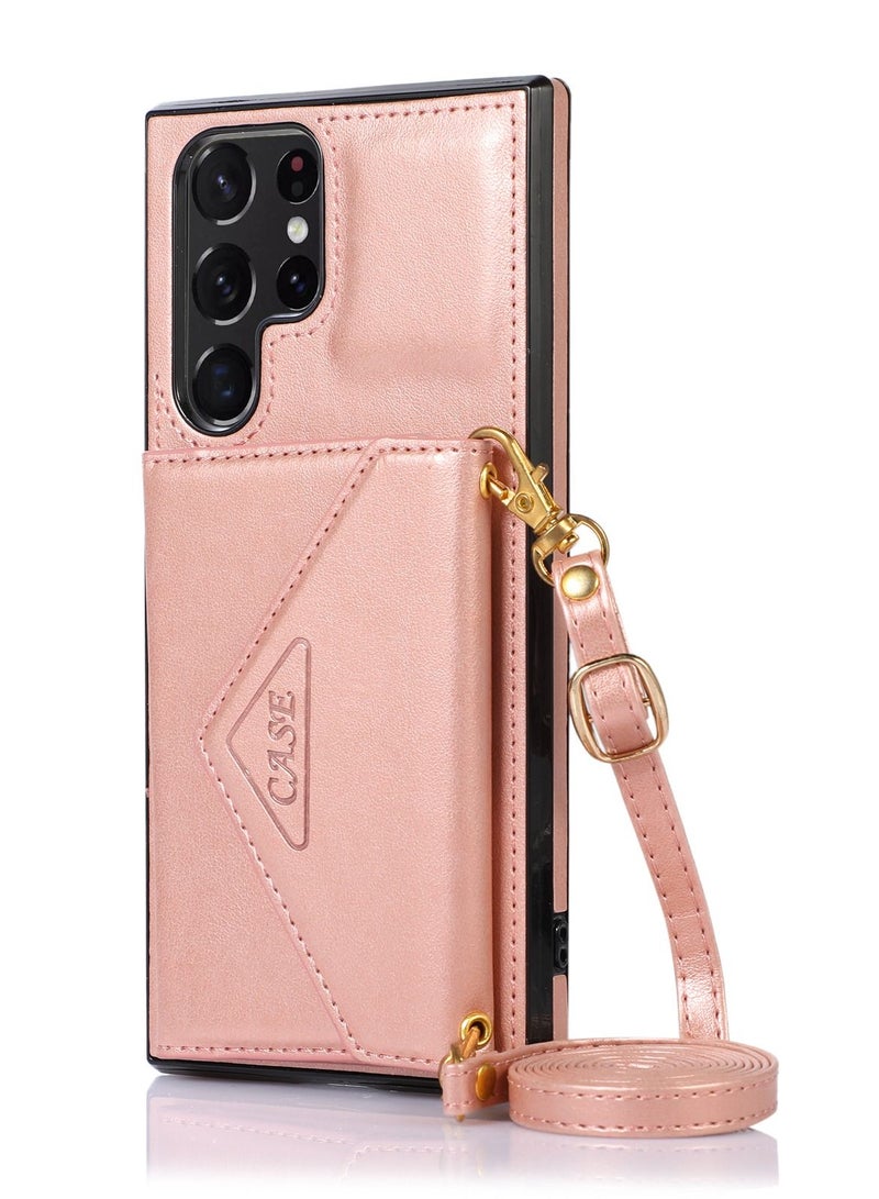 Suteni Crossbody Strap Back Cover Card Slots Leather Phone Case for Samsung - Image 1