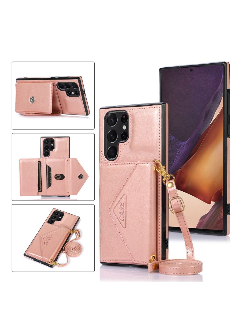 Suteni Crossbody Strap Back Cover Card Slots Leather Phone Case for Samsung - Image 2