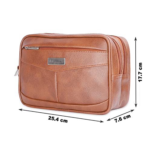 NFI essentials Men’s Faux Leather Multipurpose Toiletry & Hand Pouch Bag with Wrist Strap, Travel Organizer for Cash, Phone, Wallet & Accessories – PU Leather, Large Capacity, Durable - Image 4