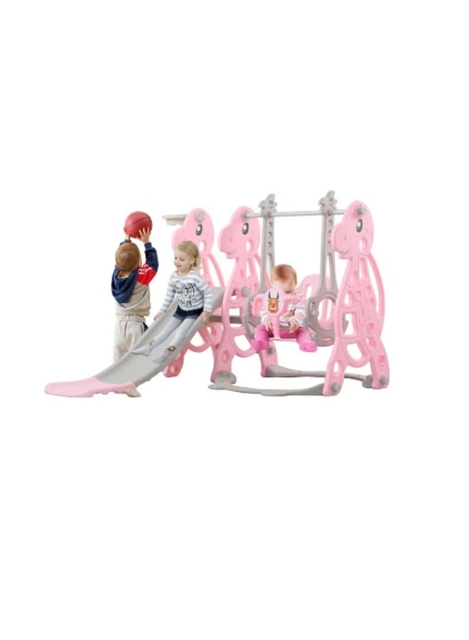 Hicomony 4 in 1 Toddler Slide Swing Set, Indoor Baby Slide, Includes Slide, Swing, Basketball Hoop, and Climber, Freestanding Slide Climber Playset Toy  - Image 1