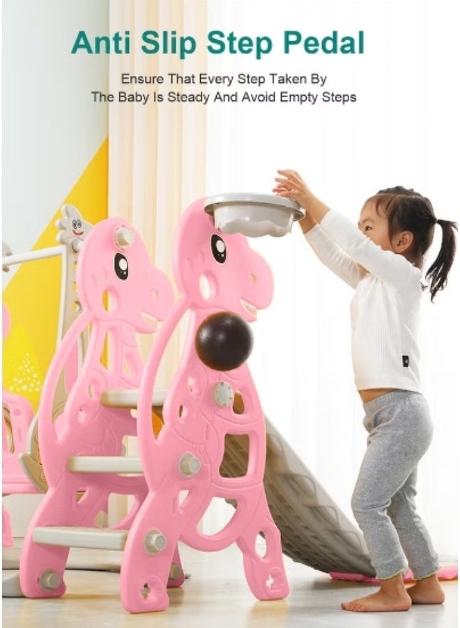 Hicomony 4 in 1 Toddler Slide Swing Set, Indoor Baby Slide, Includes Slide, Swing, Basketball Hoop, and Climber, Freestanding Slide Climber Playset Toy  - Image 3