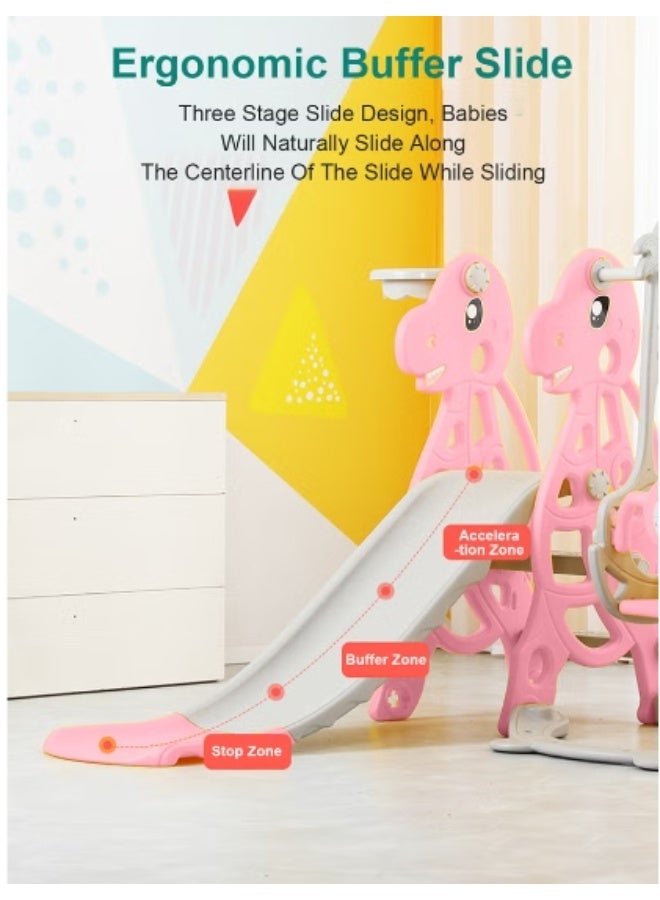 Hicomony 4 in 1 Toddler Slide Swing Set, Indoor Baby Slide, Includes Slide, Swing, Basketball Hoop, and Climber, Freestanding Slide Climber Playset Toy  - Image 2