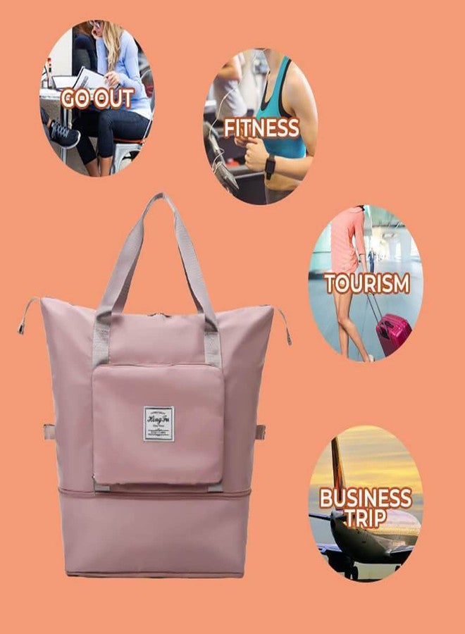Gimue Large Duffel Bag, Folding Tote Travel Bags, Lightweight Gym Weekender Carry on Duffle for Women Traveling, Womens Multifunctional Capacity Bags with Shoes Compartment, Cherry Pink, Large - Image 3