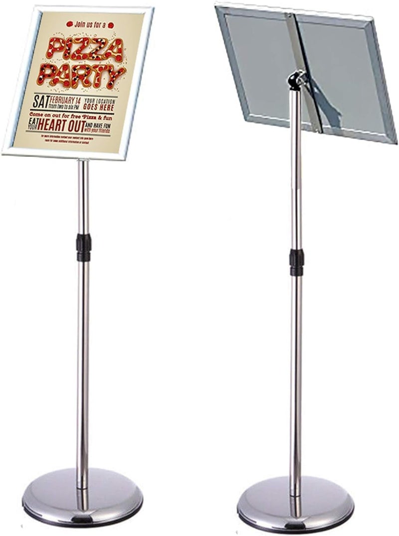 DURKU A4 Poster Stand Floor Display Holder - Snap Frame Aluminum Sign Holder, Angle & Height Adjustable Telescoping Notice Stand for Wedding/Business Activities (Silver-A4) - Image 1