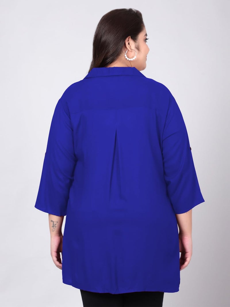 Indietoga Women's Plus Size Casual Rayon Longline Shirt Tops (P10001455_Blue Solid_6Xl, Tunic Shirt) - Image 4
