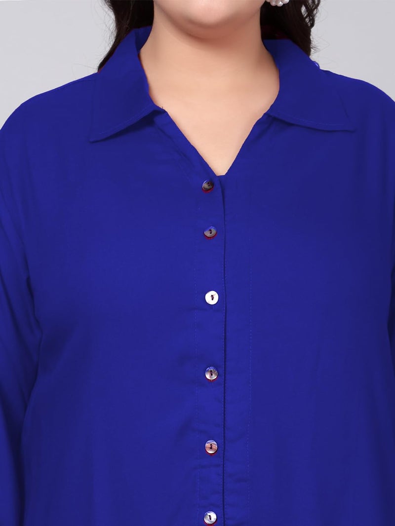 Indietoga Women's Plus Size Casual Rayon Longline Shirt Tops (P10001455_Blue Solid_6Xl, Tunic Shirt) - Image 5
