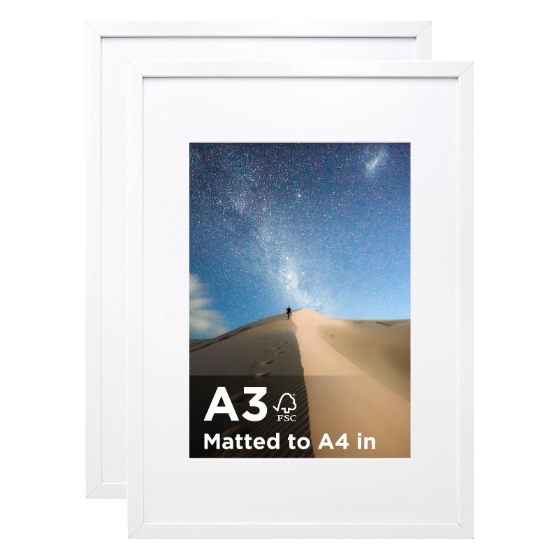 إطار صور كينلينك A3 أبيض مجموعة من 2 إطار خشبي مع زجاج أكريليك لصور A4 مع إطار أو A3 بدون إطار للعرض على الحائط