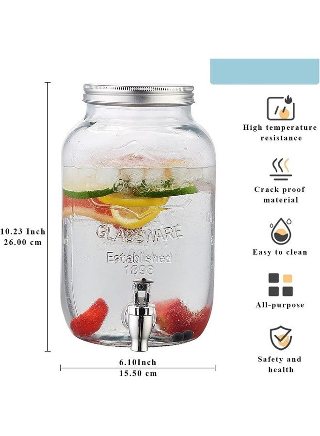 VILON 5 Litre Glass Iced Drink Dispenser with Spout & Tap, Steel Lid - Cold Beverage Dispenser for Beer, Water, Cocktails, Detox Drinks & More, Clear Glass, Perfect for Parties & Events - Image 2