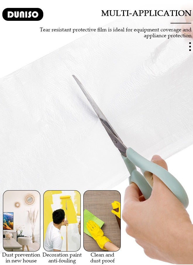 DUNISO Plastic Drop Cloths, Waterproof Anti-Dust Furniture Cover With Adhesive Strip, Thicken Painters Drop Cloth, Disposable Plastic Cover for Painting Protection, Large Anti Dust Clear Cover for Sofa Furniture Floor Wall Protection  - Image 3
