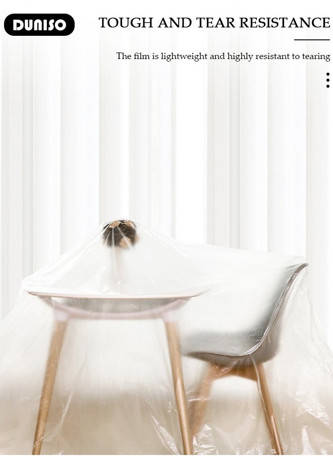 DUNISO Plastic Drop Cloths, Waterproof Anti-Dust Furniture Cover With Adhesive Strip, Thicken Painters Drop Cloth, Disposable Plastic Cover for Painting Protection, Large Anti Dust Clear Cover for Sofa Furniture Floor Wall Protection  - Image 5