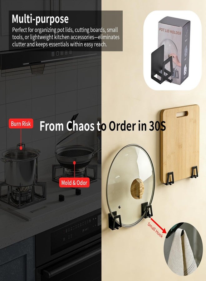 Miayaya 6 Pack Pot Lid Holders with Hook, Pot and Pan Hangers for Kitchen Inside Cabinet Wall Mount Rack Cabinet Door Lid Organizer, Save More Space, Black - Image 3