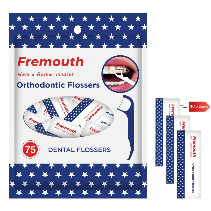 Fremouth Individually Wrapped Orthodontic Flossers for Braces - Ortho Dental Floss Picks, 75 Count (Pack of 1) - Image 1