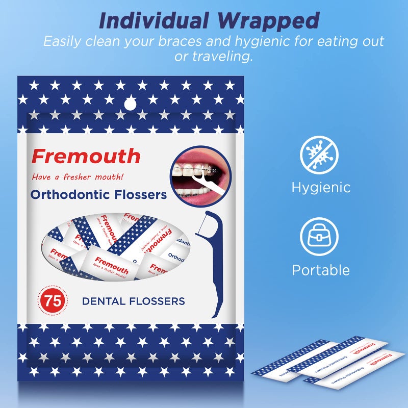 Fremouth Individually Wrapped Orthodontic Flossers for Braces - Ortho Dental Floss Picks, 75 Count (Pack of 1) - Image 3