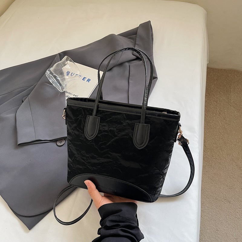 Vintage Crinkled Leather Look Small Tote Shoulder Bag Detachable Adjustable Crossbody Strap Large Opening Design Medium Capacity Casual Handbag For Street Shopping Campus Multi-scene Versatile Shoulder Bag - Image 1