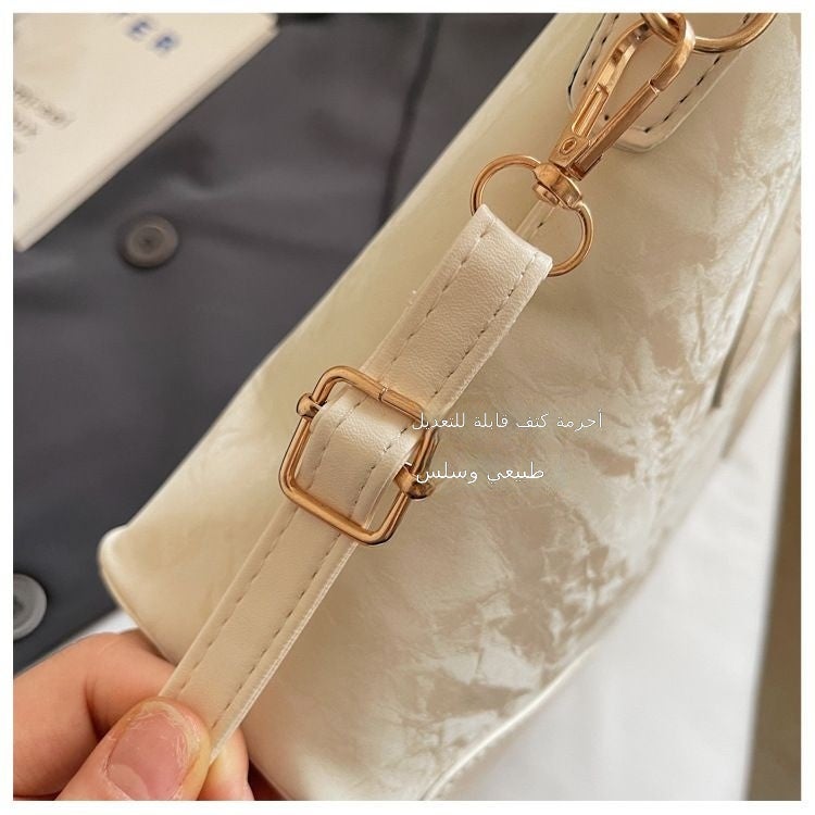 Vintage Crinkled Leather Look Small Tote Shoulder Bag Detachable Adjustable Crossbody Strap Large Opening Design Medium Capacity Casual Handbag For Street Shopping Campus Multi-scene Versatile Shoulder Bag - Image 5