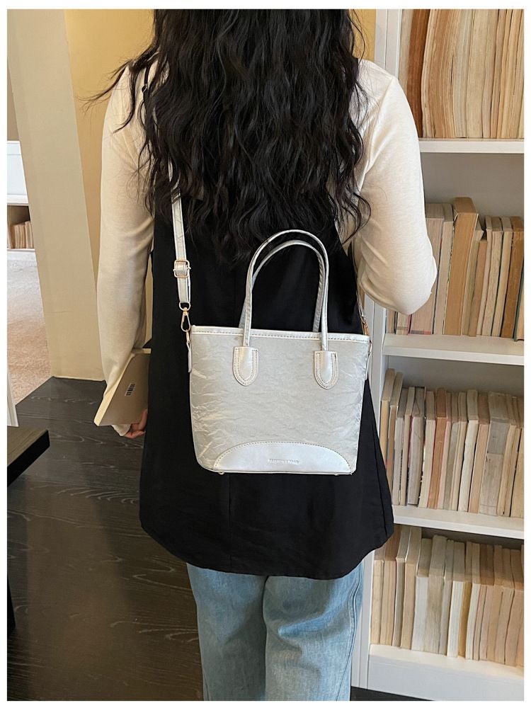 Vintage Crinkled Leather Look Small Tote Shoulder Bag Detachable Adjustable Crossbody Strap Large Opening Design Medium Capacity Casual Handbag For Street Shopping Campus Multi-scene Versatile Shoulder Bag - Image 3