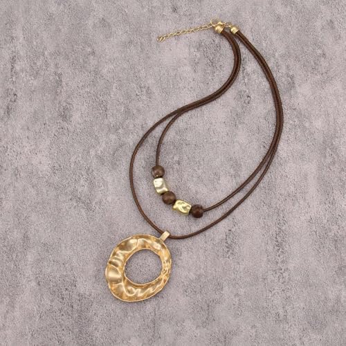joymiao Bohemian Long Necklaces Women Chunky Hippie Necklace Double Layer Cord with Gold Pendant Womens Large Pendant Necklace Boho Cord Choker - Image 5