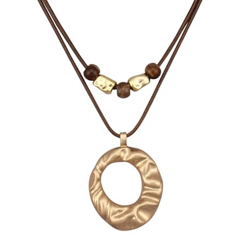 joymiao Bohemian Long Necklaces Women Chunky Hippie Necklace Double Layer Cord with Gold Pendant Womens Large Pendant Necklace Boho Cord Choker - Image 1