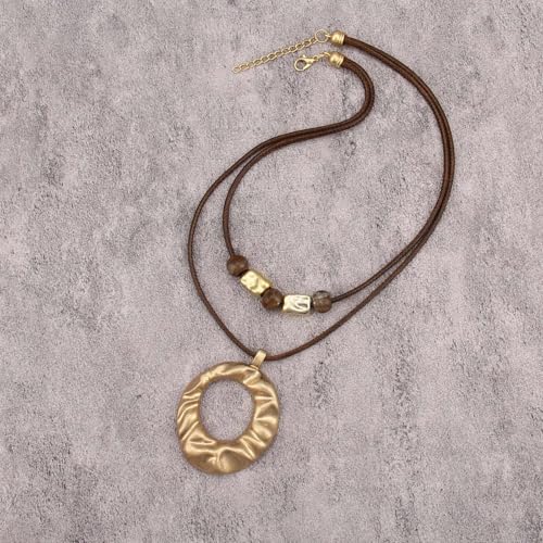 joymiao Bohemian Long Necklaces Women Chunky Hippie Necklace Double Layer Cord with Gold Pendant Womens Large Pendant Necklace Boho Cord Choker - Image 4