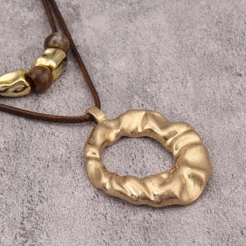 joymiao Bohemian Long Necklaces Women Chunky Hippie Necklace Double Layer Cord with Gold Pendant Womens Large Pendant Necklace Boho Cord Choker - Image 3