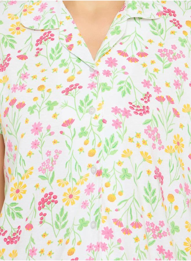Clovia - Women Floral Print Button Down Shirt & Pyjama Set by Styli - Image 1