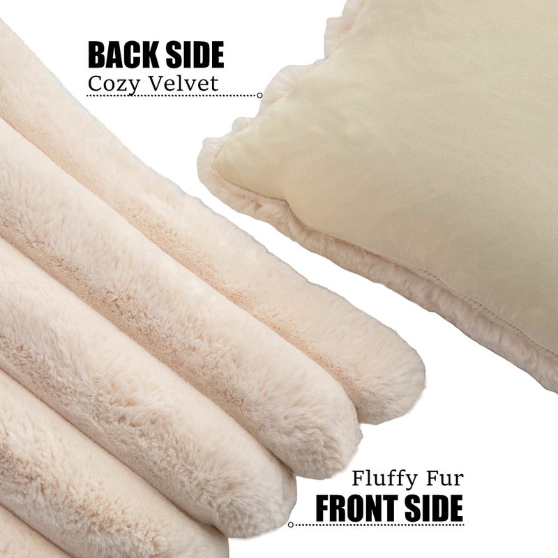 Neelvin Beige Faux Fur Cozy Soft Striped Decorative Throw Pillow Covers 20x20 inch Set of 2 Velvet Pillowcase Cushion Case for Sofa Couch - Image 2