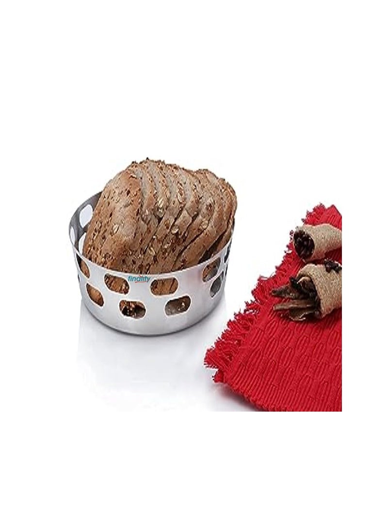 FINALITY FINALITY Stainless Steel Round Capsule Punch Bread BasketRoti BasketChapati BasketNaan TokriServing Basket for HomeHotelRestaurantSize21cm Pack of 2  - Image 3