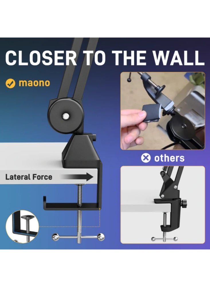MAONO BA37 Heavy Duty Professional Microphone Boom Arm Stand | Adjustable Metal Mic Arm for Podcasting, Streaming and Content Creation | 360° Rotation with 2.5kg Load Capacity for Professional Microphones - Image 5