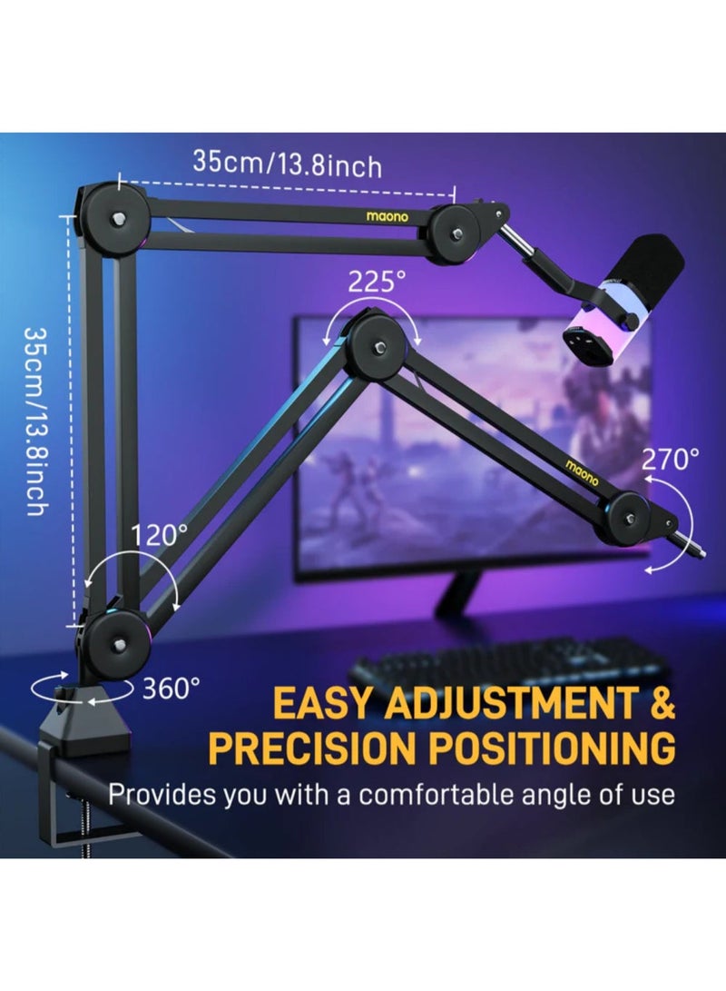 MAONO BA37 Heavy Duty Professional Microphone Boom Arm Stand | Adjustable Metal Mic Arm for Podcasting, Streaming and Content Creation | 360° Rotation with 2.5kg Load Capacity for Professional Microphones - Image 2