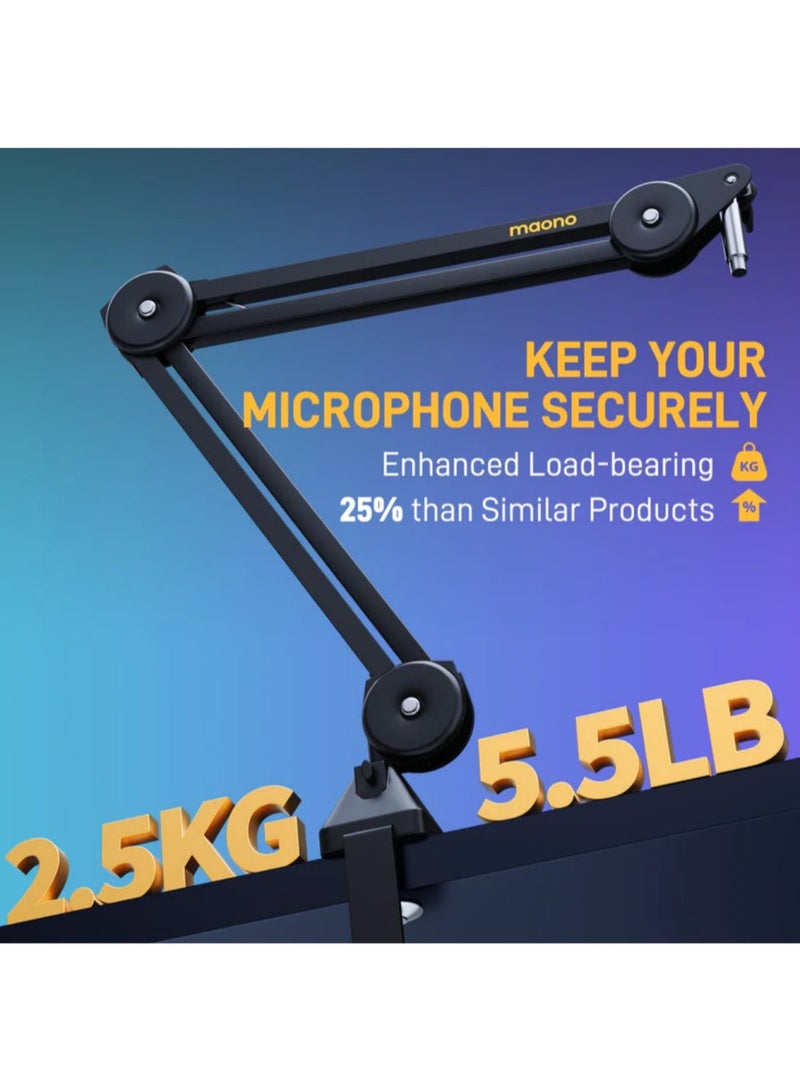 MAONO BA37 Heavy Duty Professional Microphone Boom Arm Stand | Adjustable Metal Mic Arm for Podcasting, Streaming and Content Creation | 360° Rotation with 2.5kg Load Capacity for Professional Microphones - Image 4